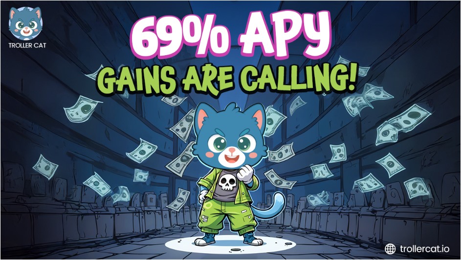 Troller Cat crypto, best meme coins to invest in now, $TCAT staking, 2429% ROI meme coin, APU crypto, ACT AI token, DEGEN lottery coin, ANDY viral rewards coin, COQ Inu zero tax meme, Cheems NFT 2025.