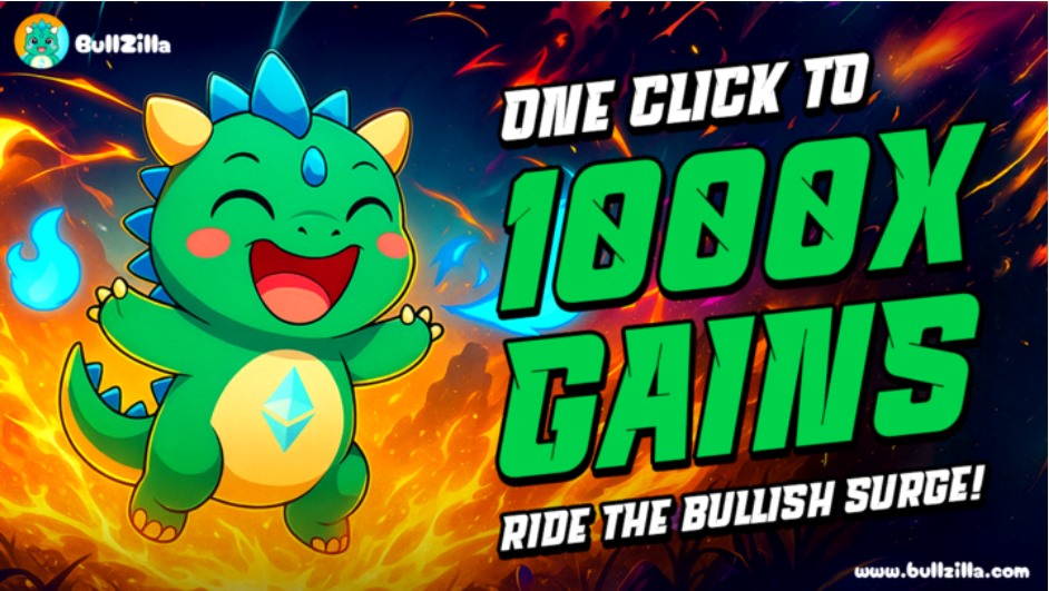 BullZilla presale dashboard, Cardano staking chart, Chainlink CCIP visual, BZIL token burn animation.